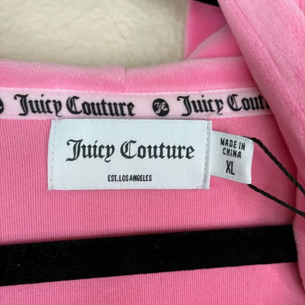 Juicy Couture OG BIG BLING VELOUR HOODIE Women’s Pink Long Sleeve Sweater New XL